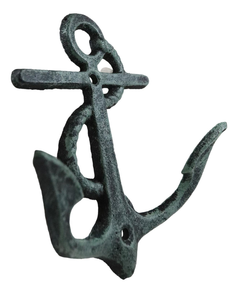 Pack of 2 Cast Iron Rustic Verdigris Sailor Ocean Ship Anchor Double Wall Hooks