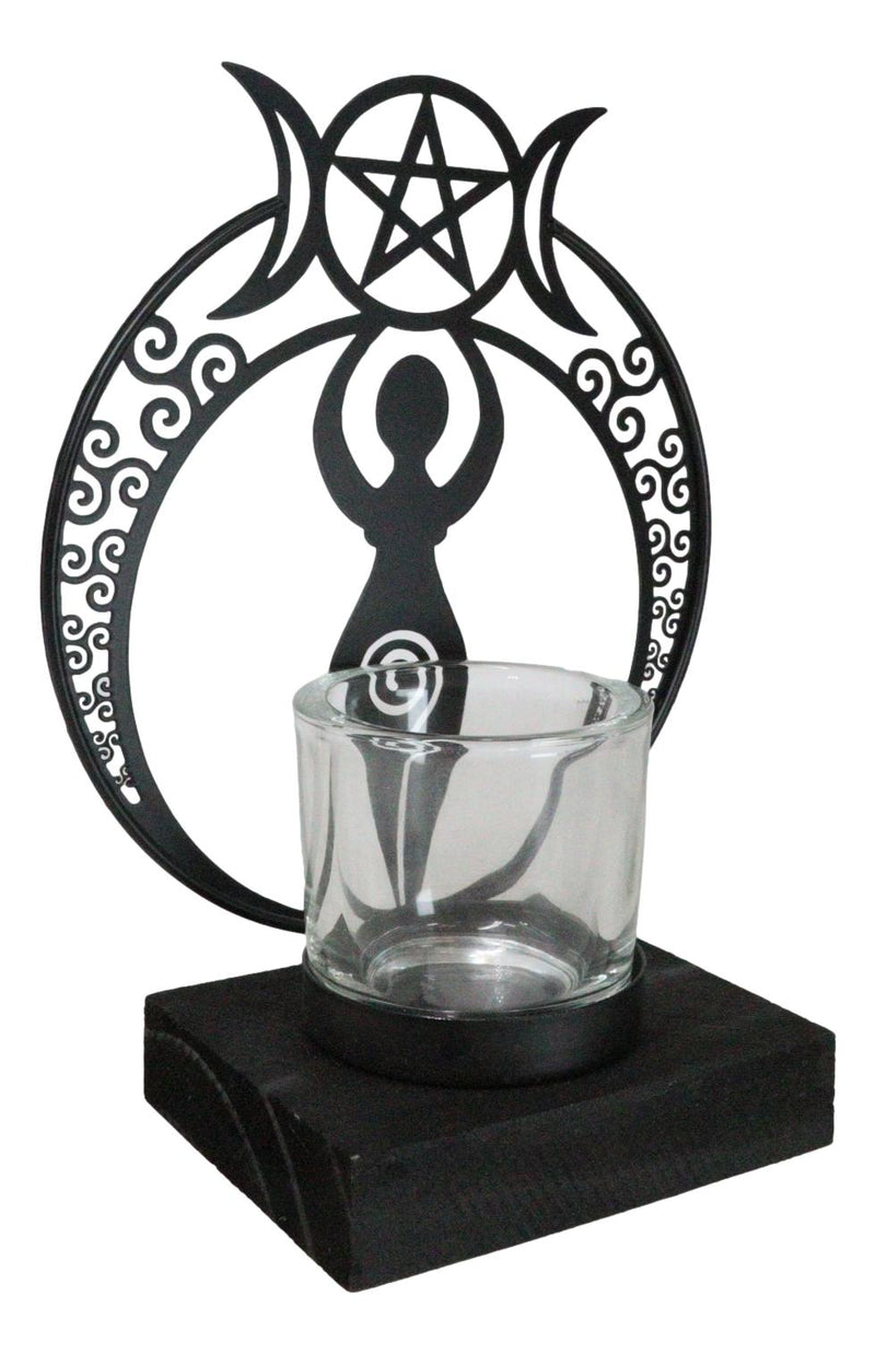 Wicca Danu Spiral Goddess Triple Moon Metal Votive Tea Light Candle Holder