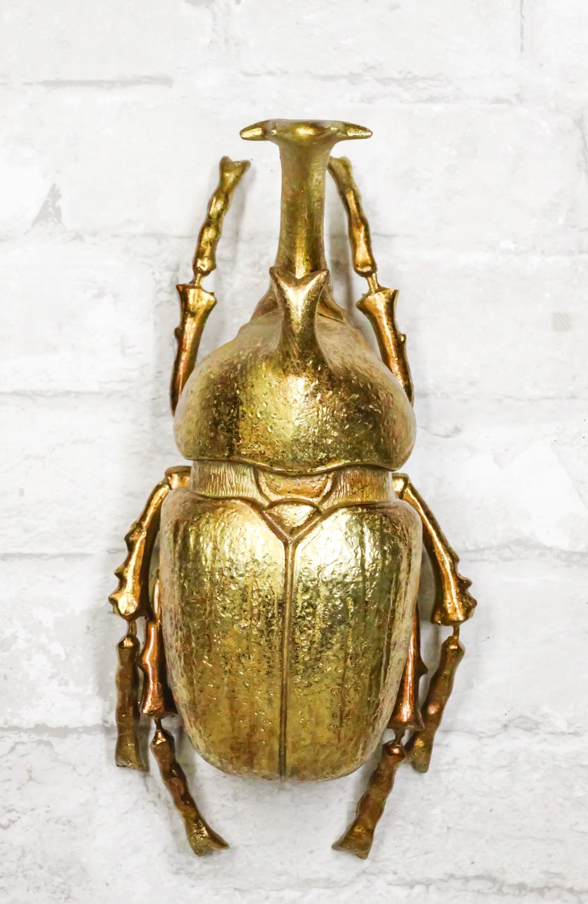 Medium Gold Resin Rhinoceros Elephant Beetle Wall Decor Or Tabletop Figurine