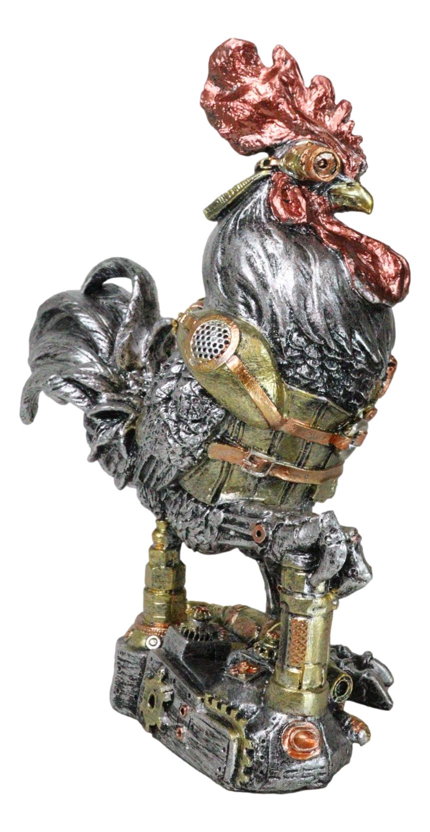 Steampunk Gearwork Robotic Cyborg Rooster Chicken In Battle Armor Figurine - Ebros Gift