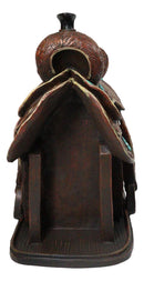 Western Saddle Centerpiece Figurine Faux Tooled Leather Turquoise Accents 13"L