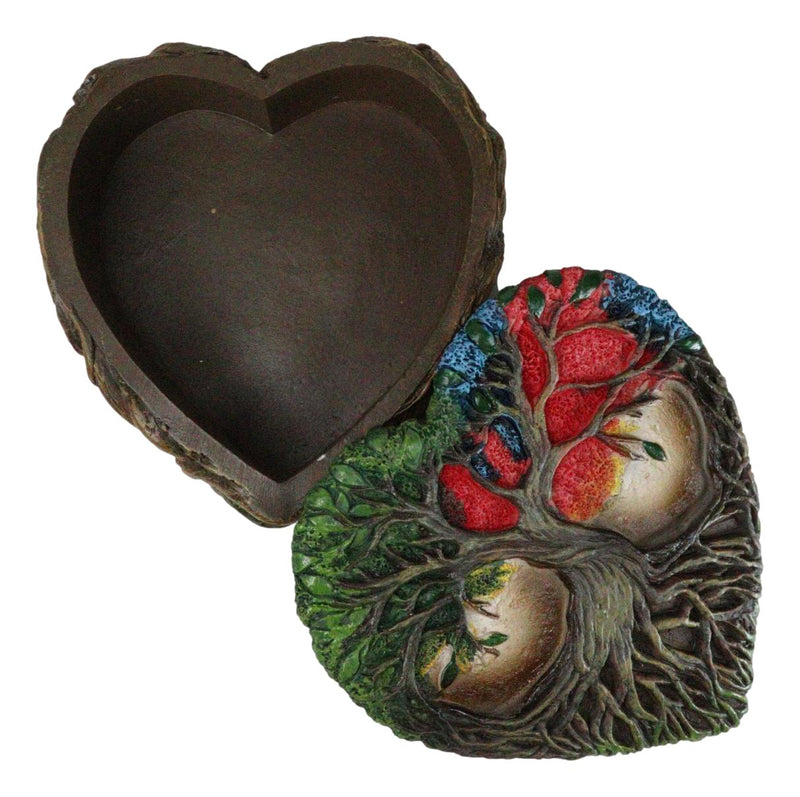 Sacred Tree of Life Yggdrasil With Dendritic Roots Colorful Heart Trinket Box