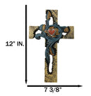Rustic Southwest Faux Wooden Turquoise Flowers And Red Heart Wall Cross Cutout
