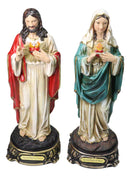 Catholic Sacred Heart of Mary and Jesus Christ Statue Set of 2 With Name Base