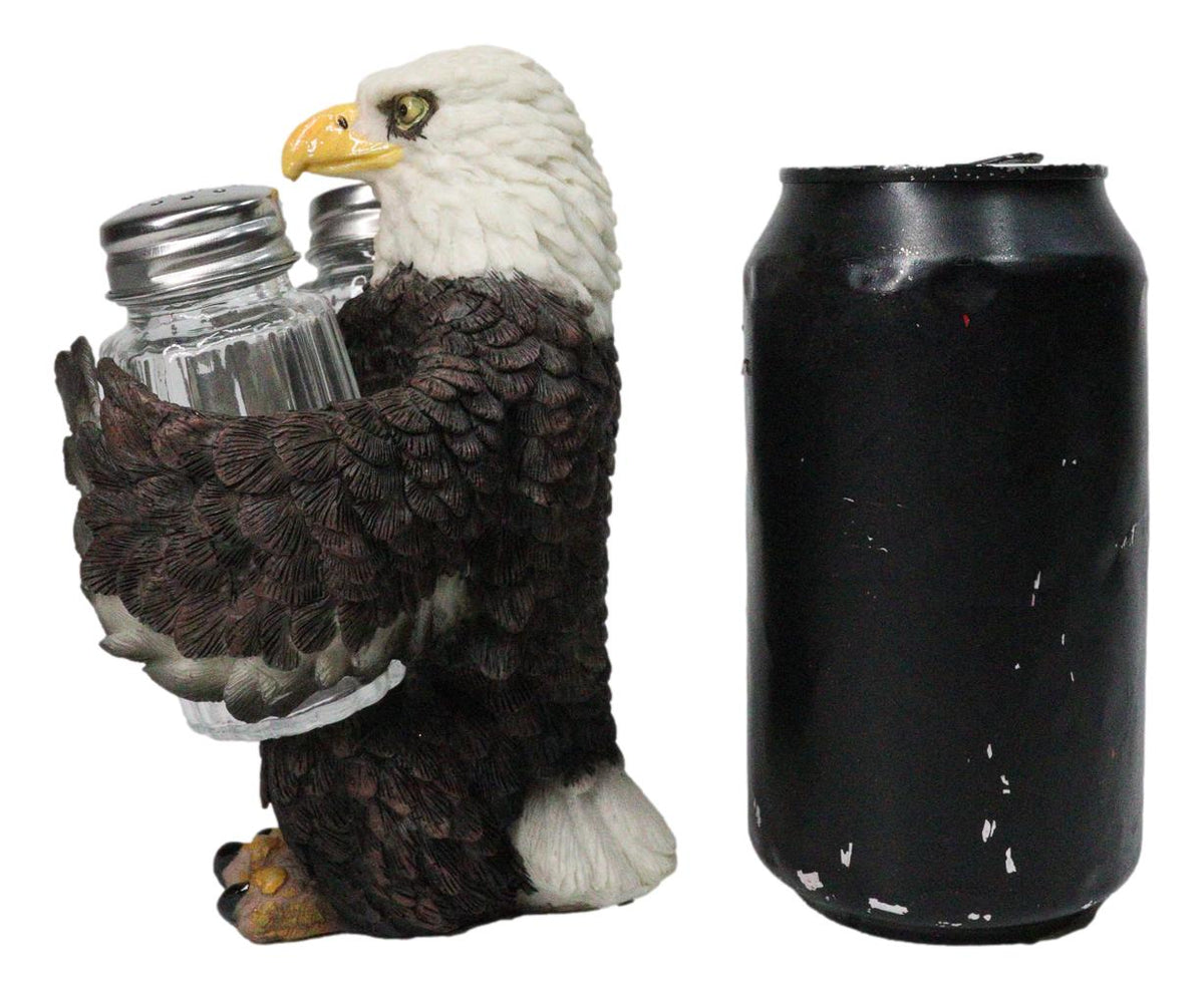 American Patriotic Bald Eagle Salt and Pepper Shaker Holder With Glass Shakers