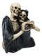 Love Never Dies Black Cloaked Skeleton Couple Love Sign Hand Gesture Figurine