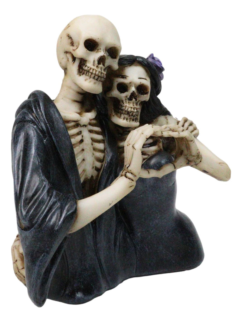 Love Never Dies Black Cloaked Skeleton Couple Love Sign Hand Gesture Figurine