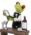Green Toad Frog Classy Bartender Mixing Cocktail Drinks By The Table Figurine