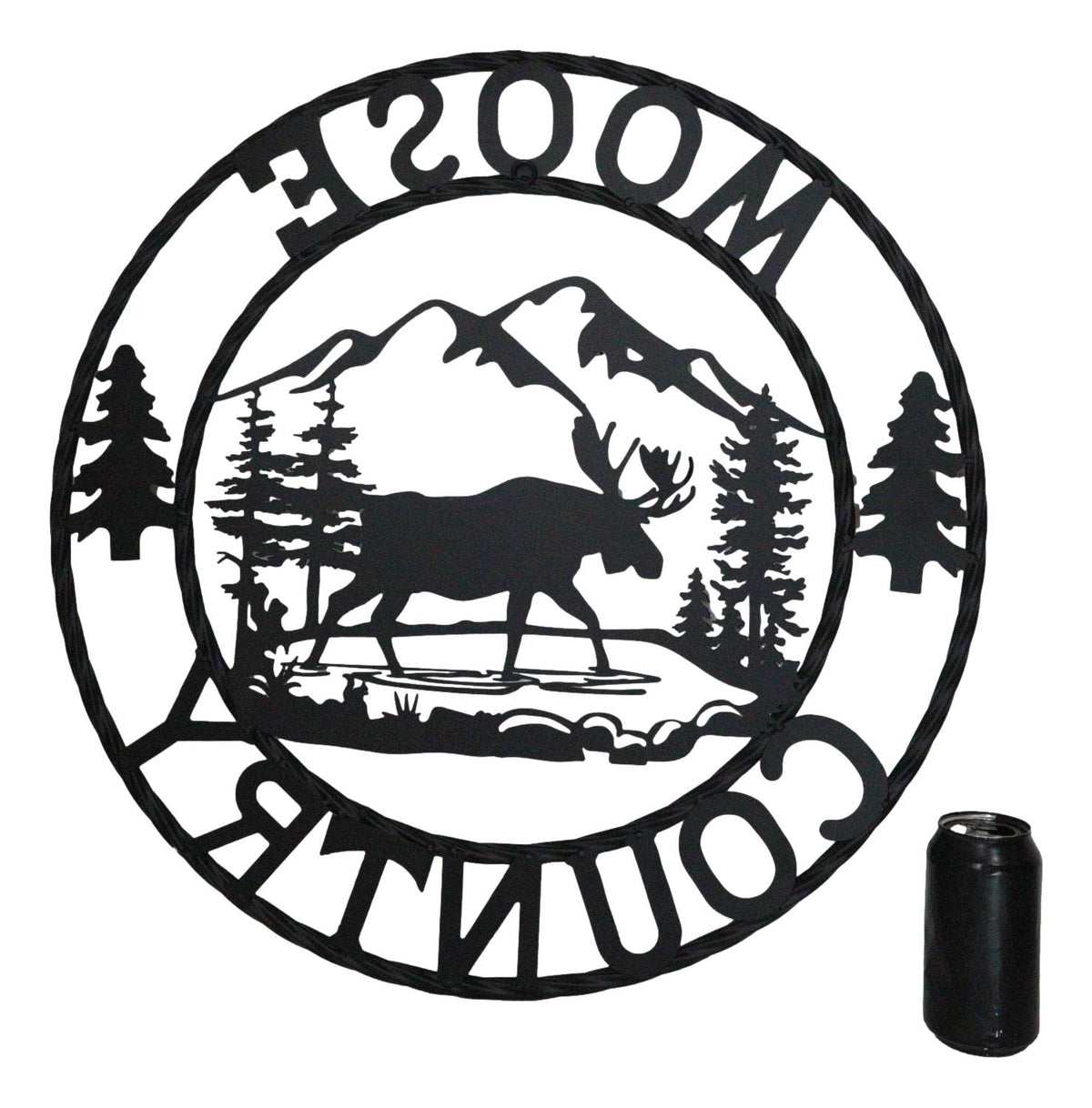 24" Rustic Western Moose Country By Mountains Pine Forest Metal Wall Circle Sign
