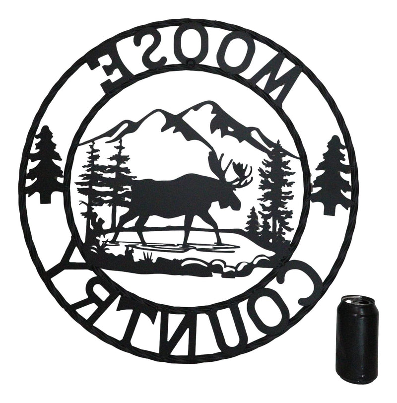24" Rustic Western Moose Country By Mountains Pine Forest Metal Wall Circle Sign