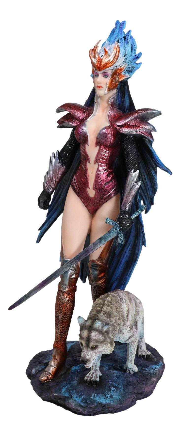 Blue Fire Of Ring Wolf Witch Heroine Warrior Champion With Long Sword Statue