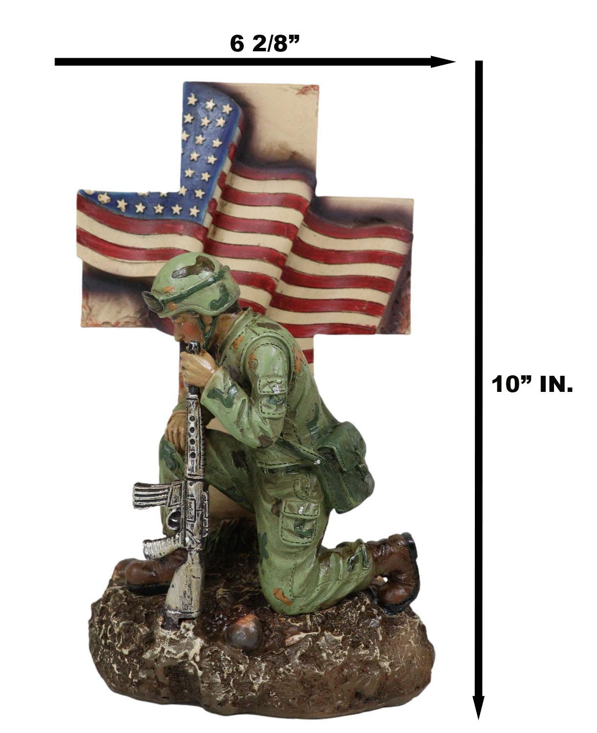 Military War Hero Soldier With Rifle By American Flag Cross