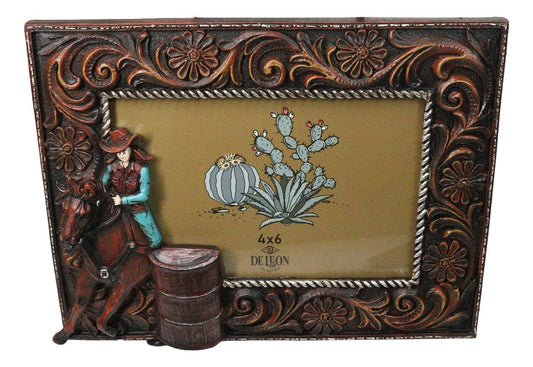 Western Country Cowgirl On Horse Barrel Racer 6X4 Easel Desktop Photo Frame