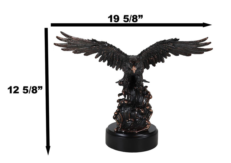 American Bald Eagle Bird Swooping Into Water Electroplated Bronze Statue 19.5"L