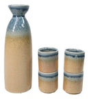 Blue Brown River Ao Nagashi Porcelain Sake Carafe Flask 9oz & 4 Ochoko Cups Set
