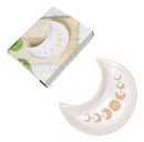 Cream White Porcelain Wicca Moon Phase Crescent Trinket Jewelry Dish Tray 5"L