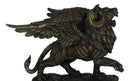 Faux Bronze Greek Guardian Winged Lion Chimera Gargoyle With Goat Horns Figurine