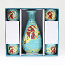 Turquoise Moon Japanese Cranes Porcelain Sake Carafe Flask And 4 Ochoko Cups Set