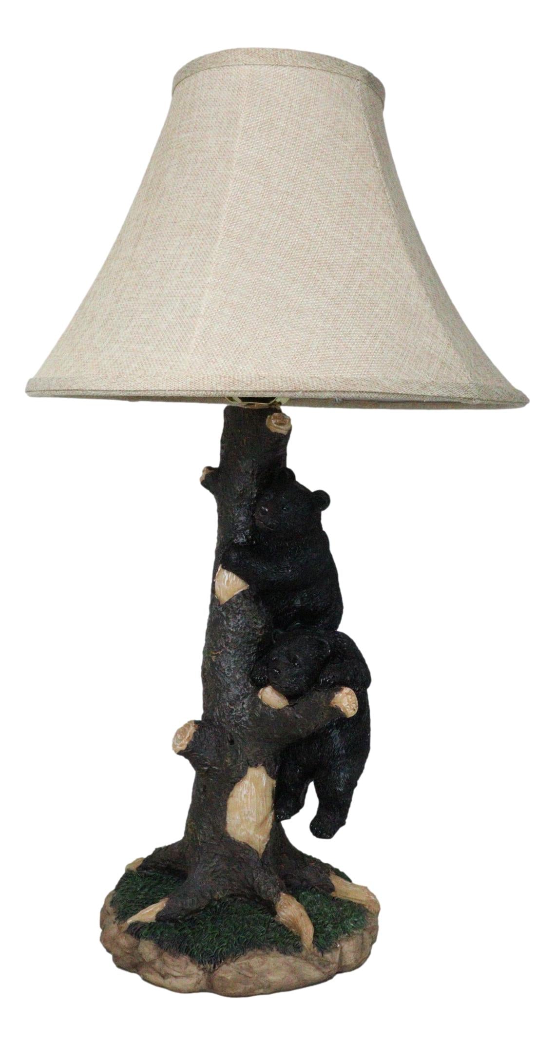 Rustic Western Forest Playful Black Bear Cubs Climbing On Tree Trunk Table Lamp
