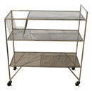 39"H Contemporary Brushed Gold Metal 3 Tier Shelf And Basket Bar Serving Cart