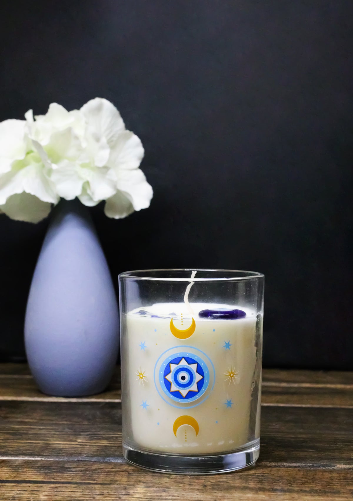 Ebros Gift Wicca Under Watchful Eye White Rose Scented Crystals Jar Candle