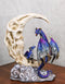 Blue Dragon With Baby Wyrmling Perching On Bone Skull Crescent Moon Figurine