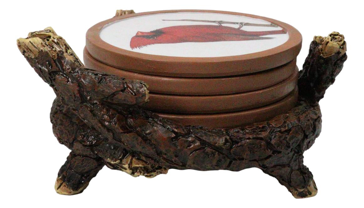 Printed Cardinal Coaster Set With Nest Holder Red Bird Decorative Drink Coasters