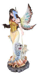 Large Tribal Native Indian Fairy Dreamcatcher with Eagle and Wolf Figurine 18"H