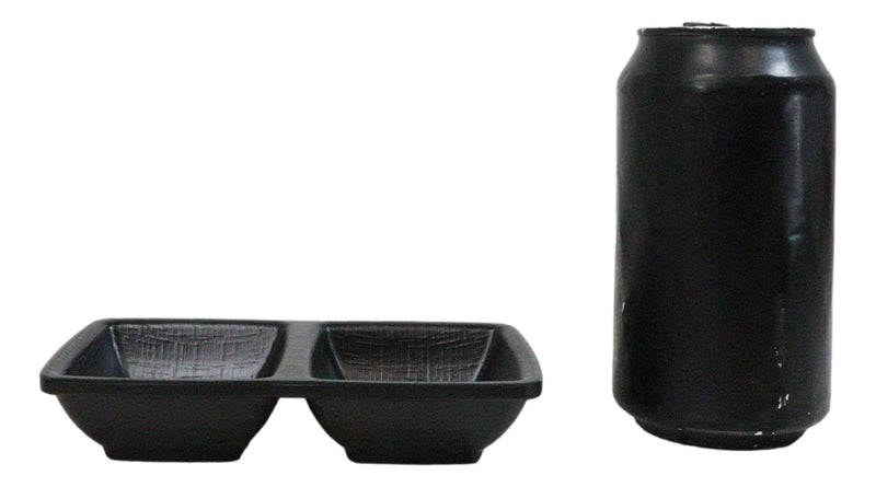 Pack Of 6 Black Silk Melamine 2 Partition Condiment Sauce Dipping Bowl or Dishes