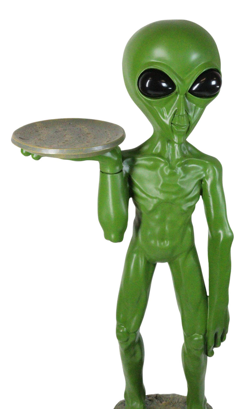 Bizarre Green ET Roswell UFO Alien Butler at Your Service Dish Stand Statue 25"H