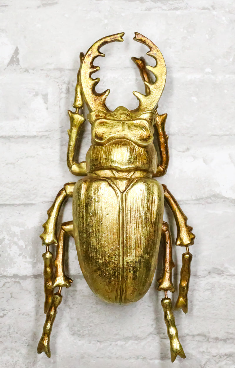 Medium Gold Resin Great Stag Horned Beetle Wall Decor Or Tabletop Figurine
