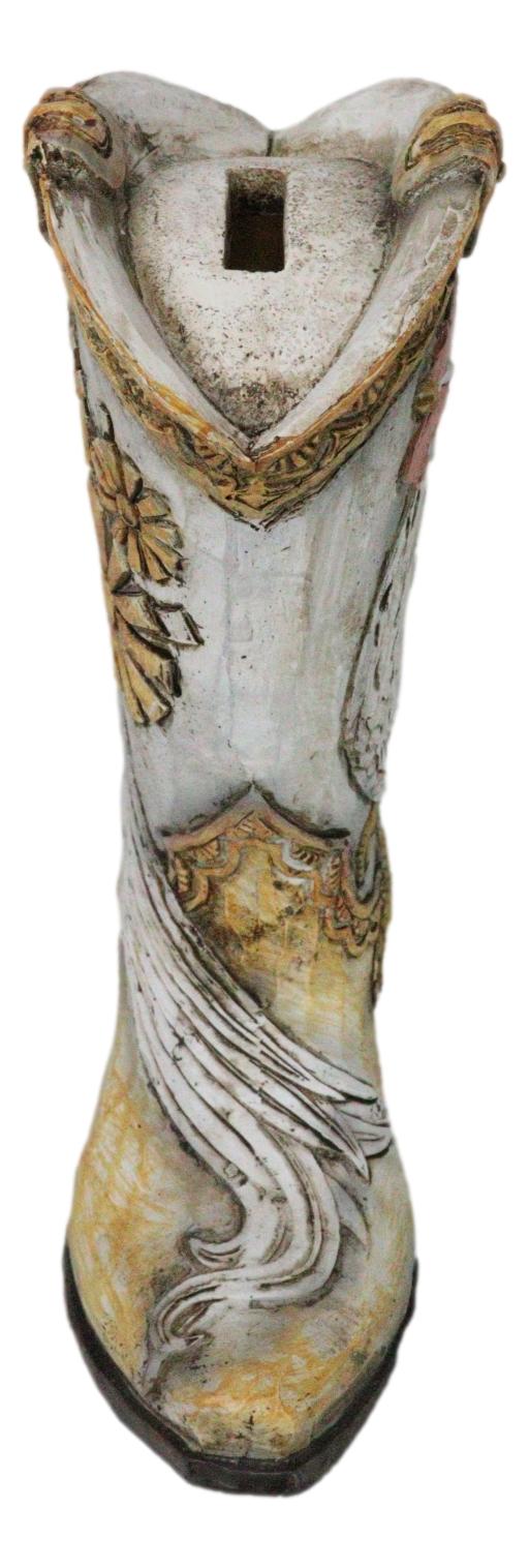 Rustic Country Rooster With Floral Blossoms Spring Time Cowboy Boot Money Bank