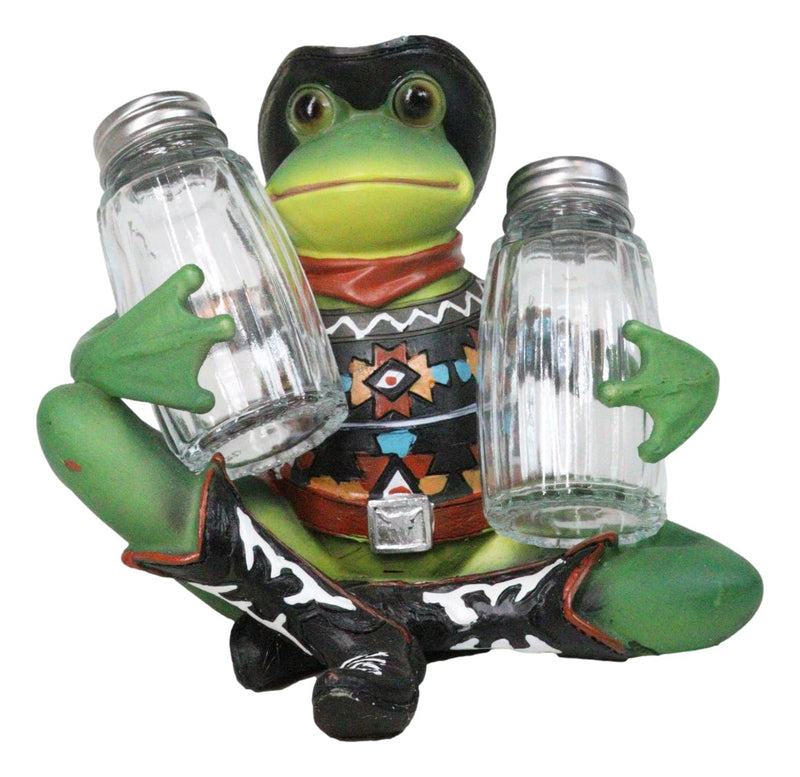Cowboy Toad Frog With Hat Boots And Southwest Serape Salt Pepper Shakers Holder