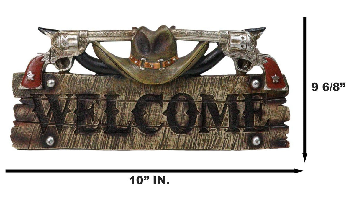 Rustic Western Cowboy Hat With Dual Pistols Welcome Sign Wall Decor Plank