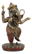 Hindu Supreme God Dancing Nritya Ganesha On Lotus Statue 8"H Patron Of The Arts