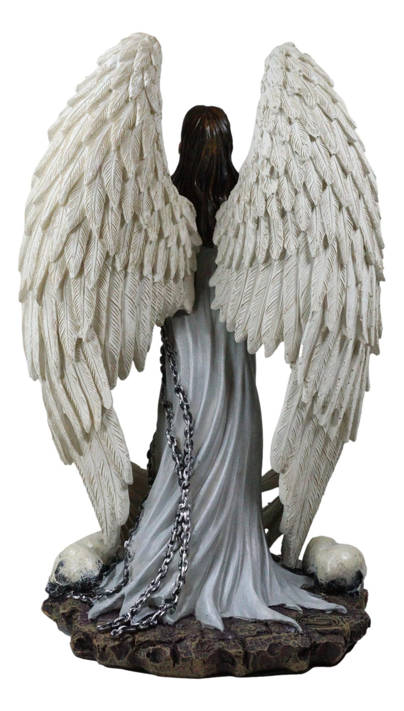 Captive Spirits Blindfolded Standing Angel Tied In Chains By Skulls Figurine