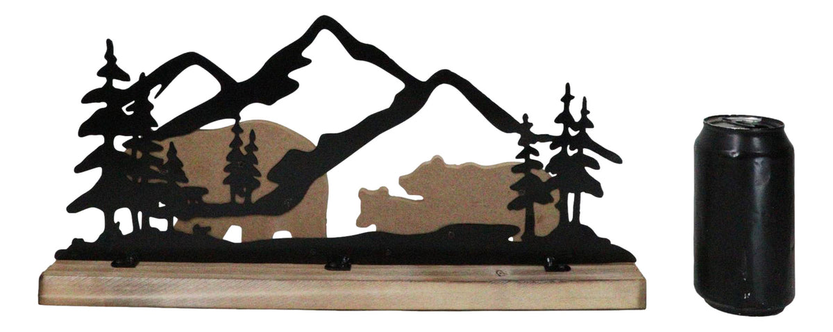 Rustic Western Black Bears And Cub By Mountain Forest Cutout Wooden Figurine