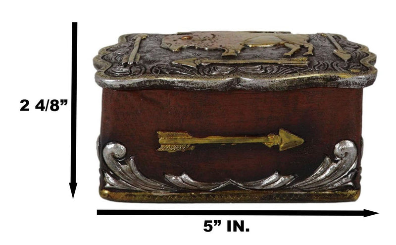 Western Wild Bison Buffalo With Native Indian Arrows Tooled Concho Trinket Box