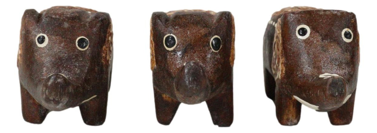 Balinese Wood Handicrafts Tail To Tail Elephant Miniature Figurines Set 2.75"L