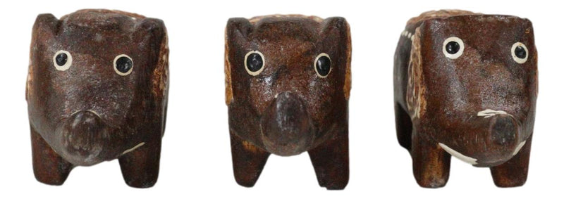 Balinese Wood Handicrafts Tail To Tail Elephant Miniature Figurines Set 2.75"L