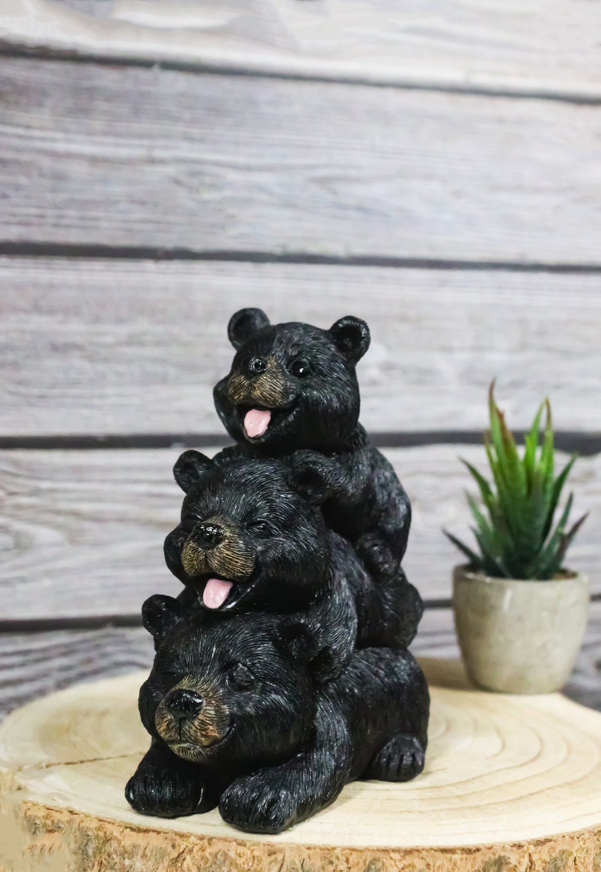 Cabin Companion Playful Black Bear Totem Figurine 3 Stacked Bears Wildlife