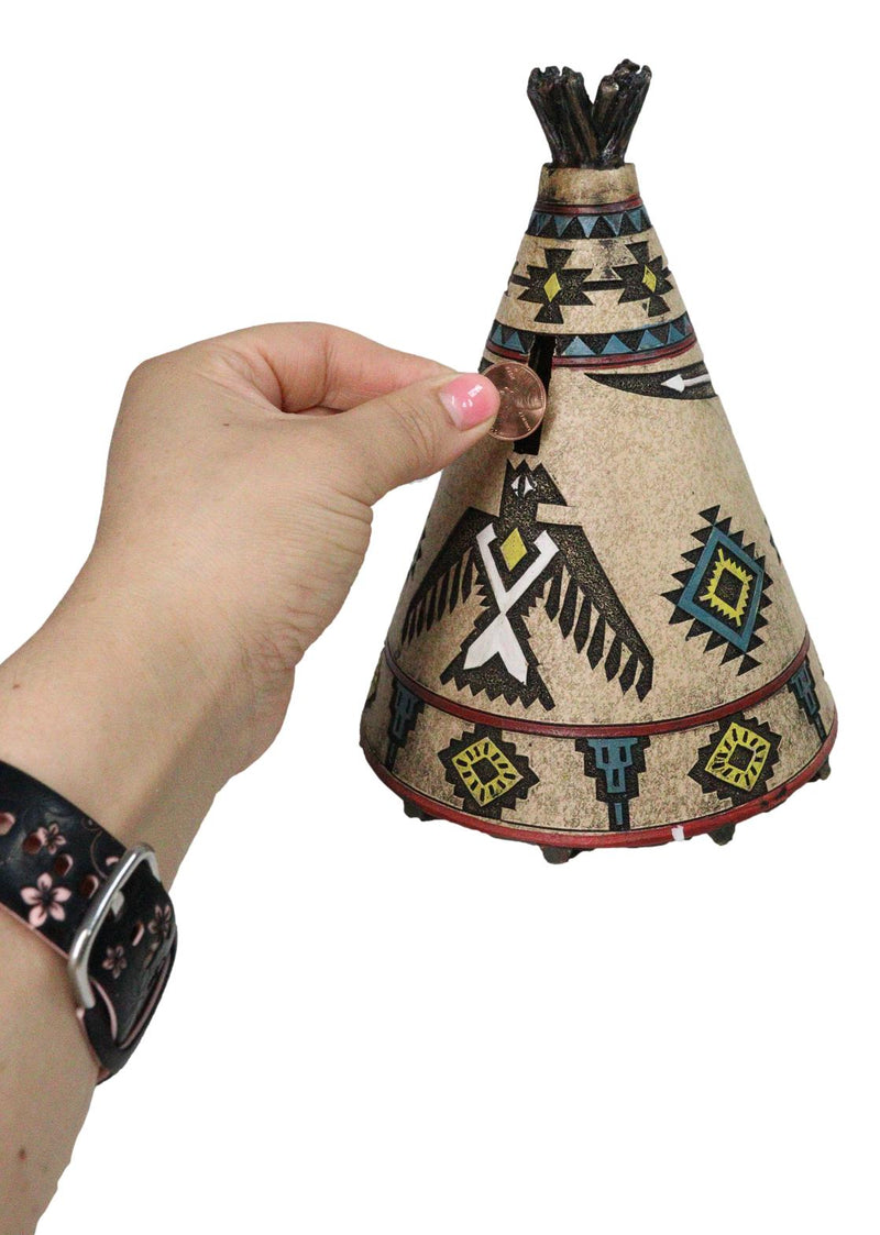 Rustic Southwestern Indian Teepee Hut With Aztec Cow Skull Money Coin Piggy Bank