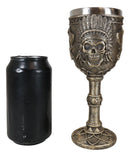 Native Indian Tribal Chief Skull With Roach Headdress And Axes Wine Goblet