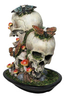 Macabre Death Moths Toadstool Mushrooms and Moss Fungi Trio Skulls Figurine