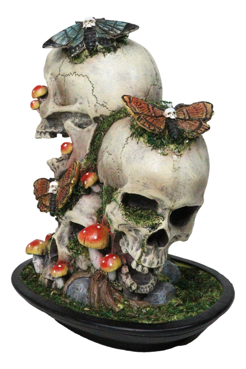 Macabre Death Moths Toadstool Mushrooms and Moss Fungi Trio Skulls Figurine