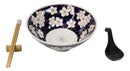 White Ume Plum Flowers Ceramic Ramen Bowl Soup Spoon Chopsticks And Rest Set