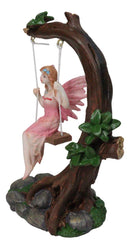 Pink Tribal Fairy On Tree Branch Swing With Pink Wings & Amber Hair Figurine