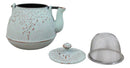 Rustic Mint Green Leaves Design Cast Iron Tetsubin Teapot With Enamel Liner 32oz