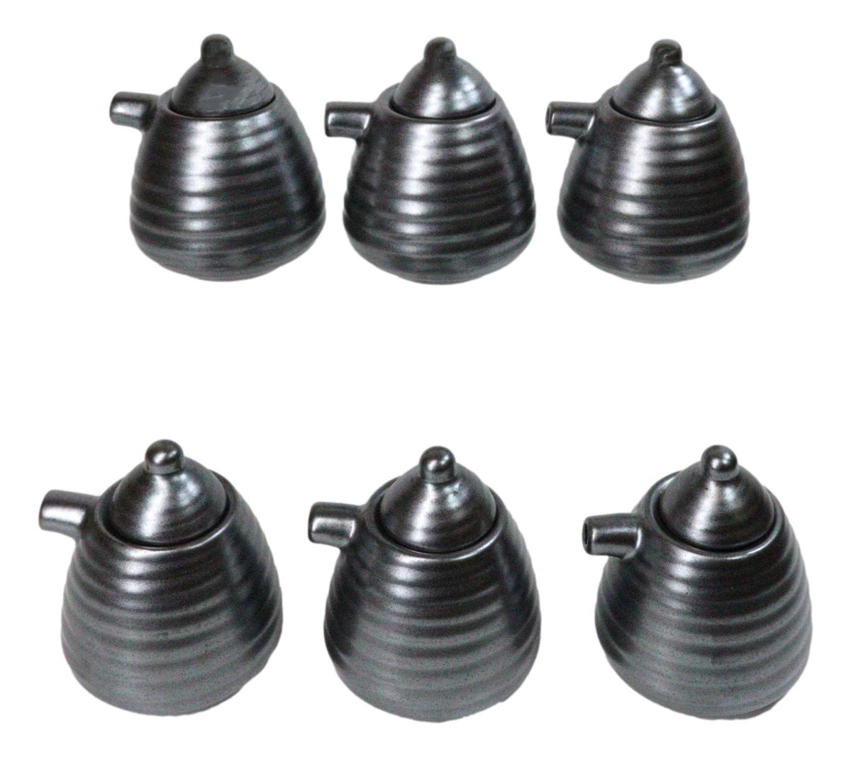 Set Of 6 Tetsu Kesho Black Tenmoku Porcelain Soy Sauce Shoyu Flask Dispensers
