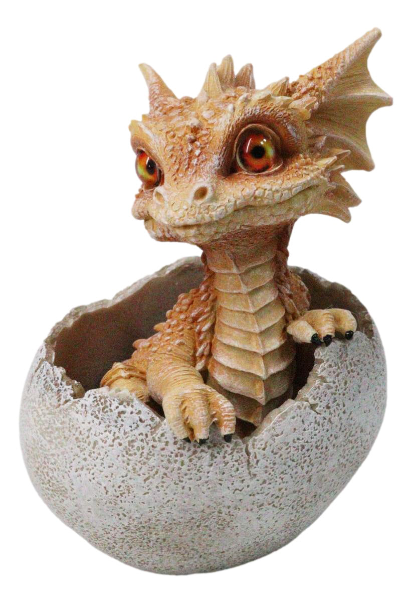 Ebros Orange Clay Colored Dragon Hatchling in Egg Fantasy Figurine, 5 Inch